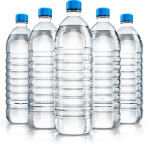 A collection of clear plastic water bottles.